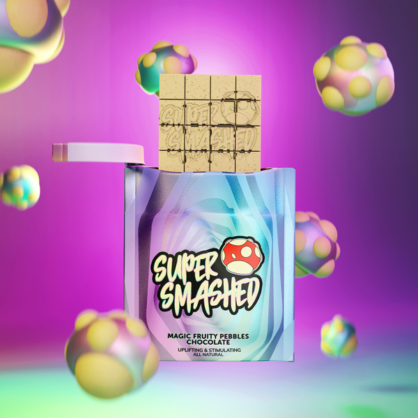 Indulge in Fruity Pebbles White Chocolate Bar: Vibrant, artisanal, premium chocolate with a playful crunch and mindful, entheogenic blend.